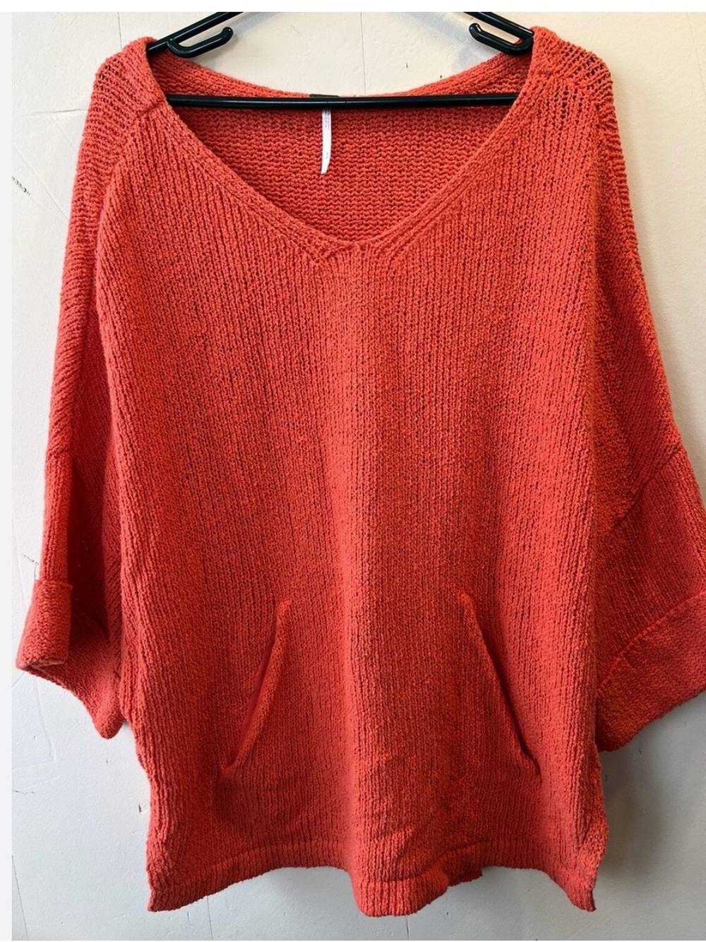 Free People Coral Oversized V-Neck Pocket Sweater